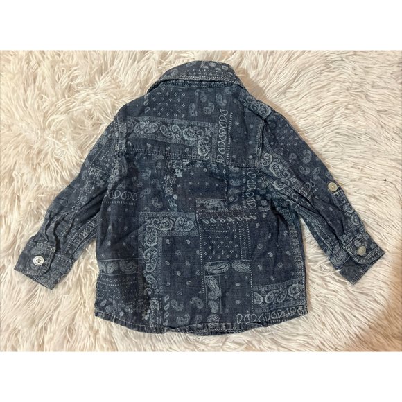 Oshkosh Cowboy Shirt Child Size 6 Months Blue Paisley Buttons Rodeo - Picture 3 of 3